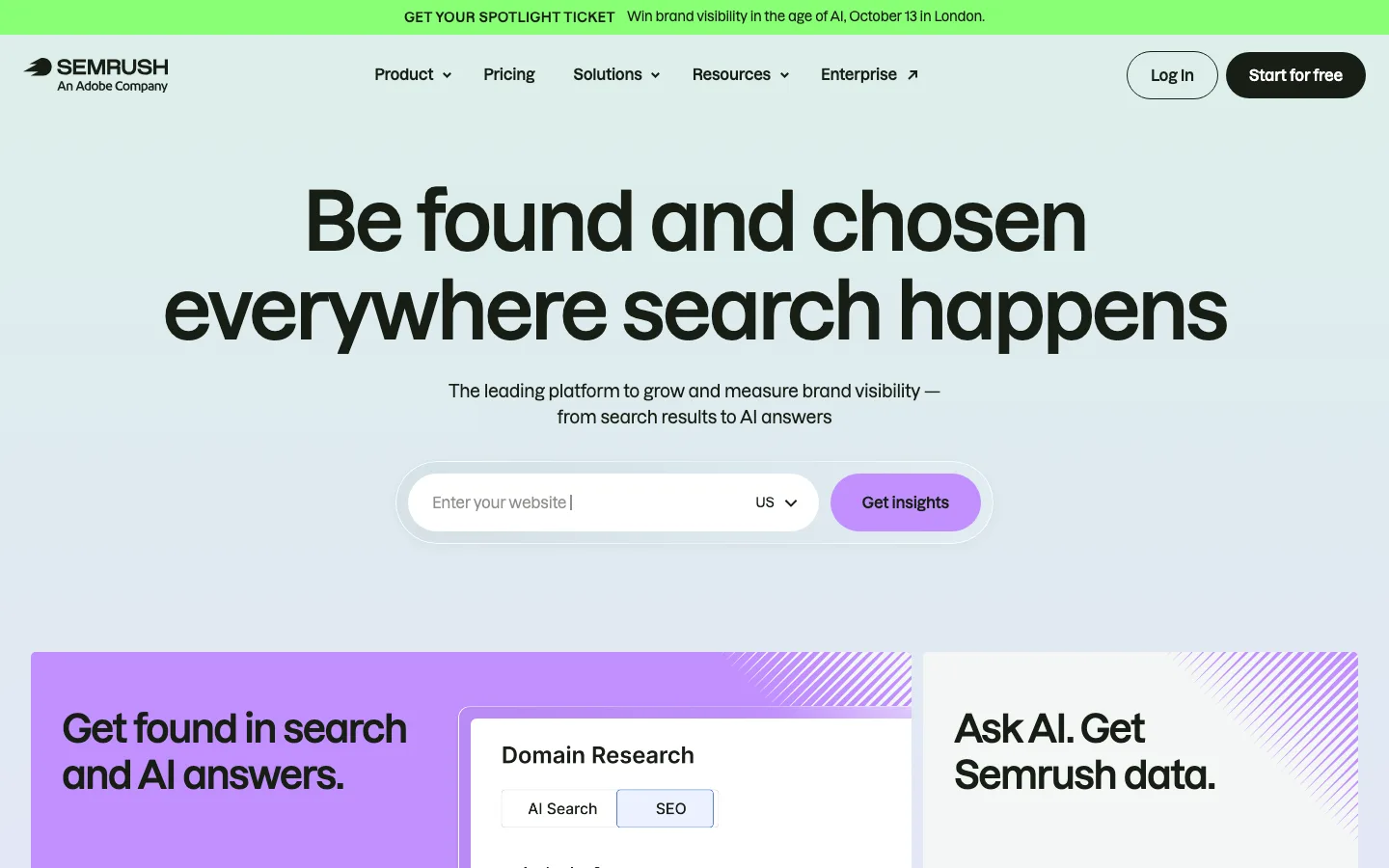 Semrush homepage top section, captured 12 October 2026