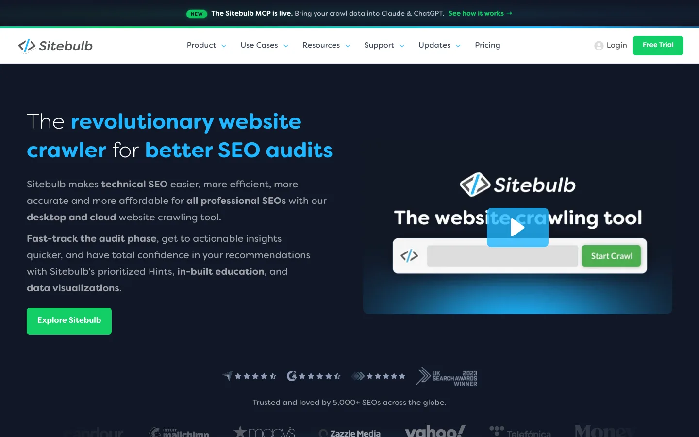 Sitebulb homepage top section, captured 12 October 2026